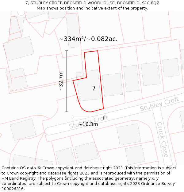 7, STUBLEY CROFT, DRONFIELD WOODHOUSE, DRONFIELD, S18 8QZ: Plot and title map