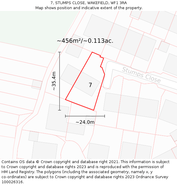 7, STUMPS CLOSE, WAKEFIELD, WF1 3RA: Plot and title map