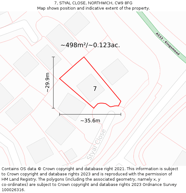 7, STYAL CLOSE, NORTHWICH, CW9 8FG: Plot and title map