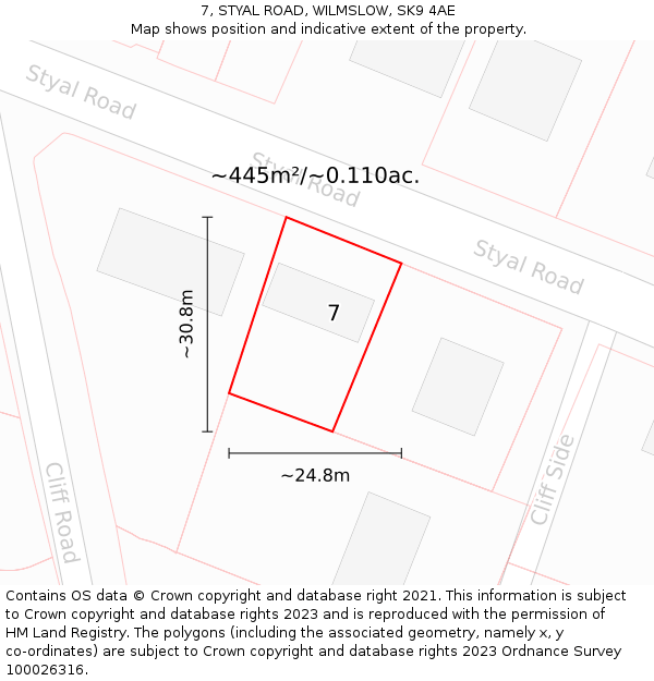 7, STYAL ROAD, WILMSLOW, SK9 4AE: Plot and title map