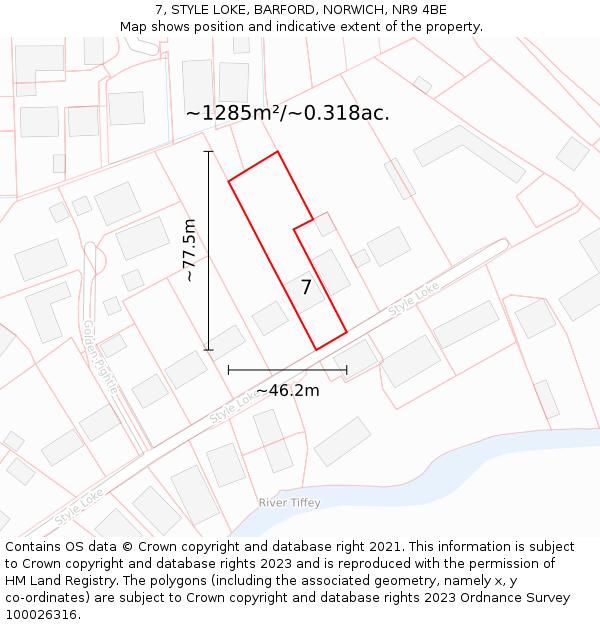 7, STYLE LOKE, BARFORD, NORWICH, NR9 4BE: Plot and title map