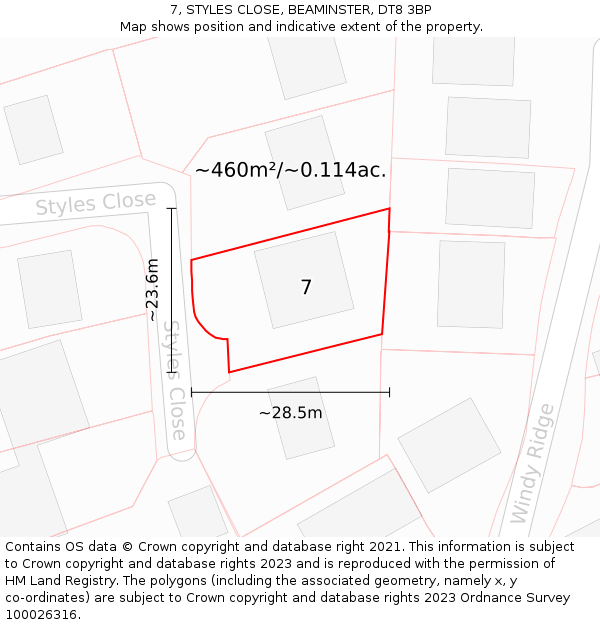 7, STYLES CLOSE, BEAMINSTER, DT8 3BP: Plot and title map