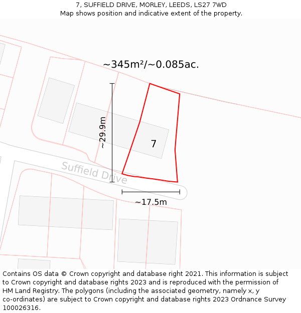 7, SUFFIELD DRIVE, MORLEY, LEEDS, LS27 7WD: Plot and title map