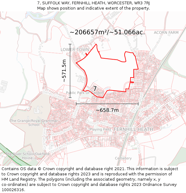 7, SUFFOLK WAY, FERNHILL HEATH, WORCESTER, WR3 7RJ: Plot and title map