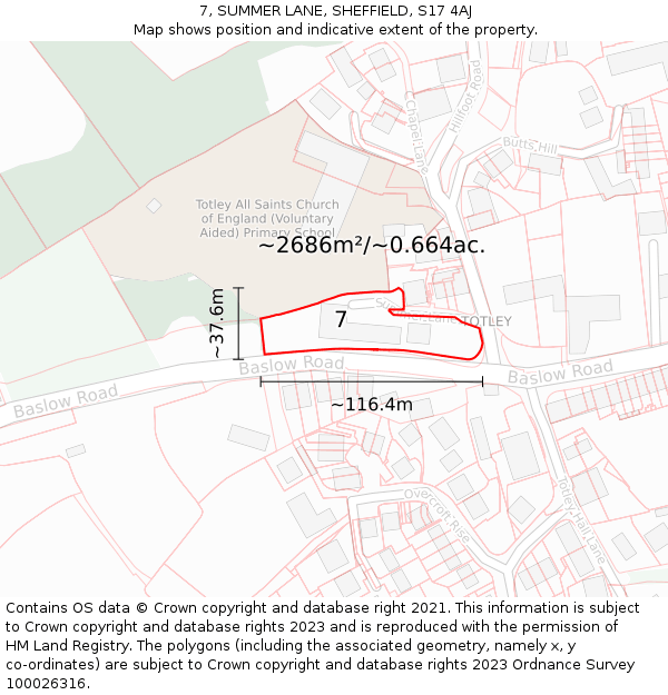 7, SUMMER LANE, SHEFFIELD, S17 4AJ: Plot and title map