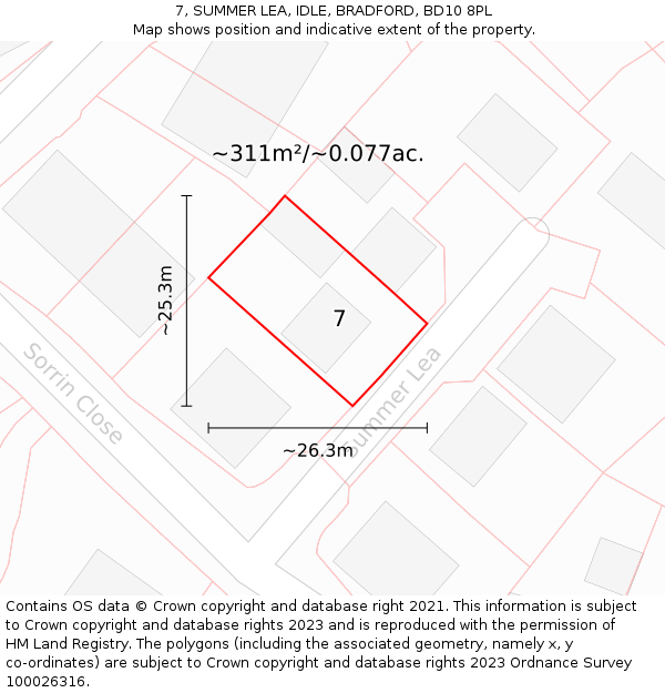 7, SUMMER LEA, IDLE, BRADFORD, BD10 8PL: Plot and title map