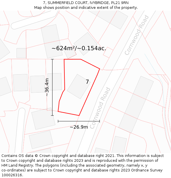 7, SUMMERFIELD COURT, IVYBRIDGE, PL21 9RN: Plot and title map