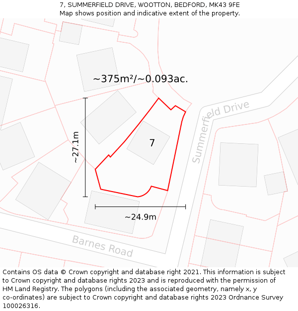 7, SUMMERFIELD DRIVE, WOOTTON, BEDFORD, MK43 9FE: Plot and title map