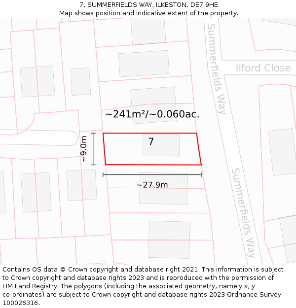 7, SUMMERFIELDS WAY, ILKESTON, DE7 9HE: Plot and title map