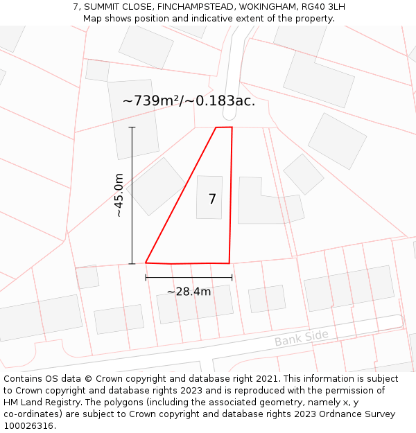 7, SUMMIT CLOSE, FINCHAMPSTEAD, WOKINGHAM, RG40 3LH: Plot and title map