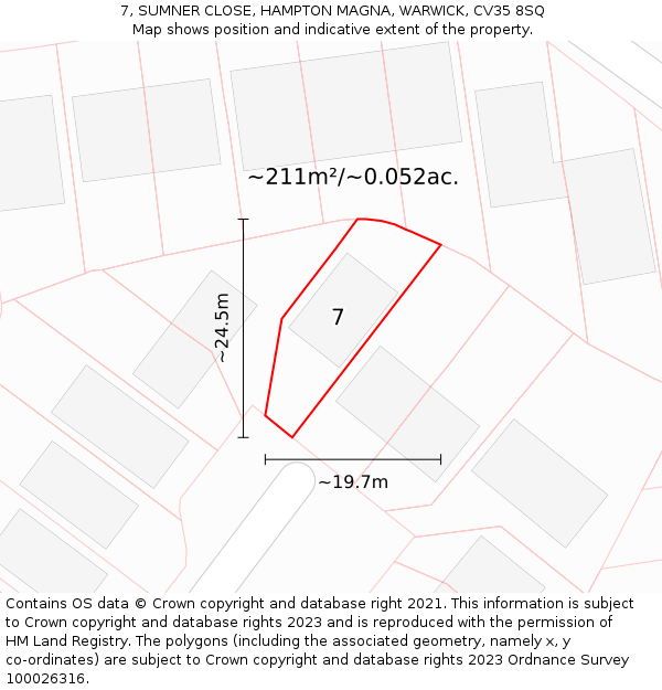 7, SUMNER CLOSE, HAMPTON MAGNA, WARWICK, CV35 8SQ: Plot and title map