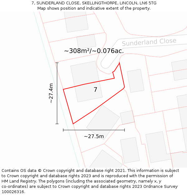7, SUNDERLAND CLOSE, SKELLINGTHORPE, LINCOLN, LN6 5TG: Plot and title map