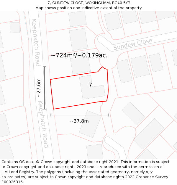 7, SUNDEW CLOSE, WOKINGHAM, RG40 5YB: Plot and title map