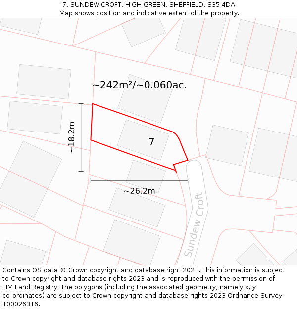 7, SUNDEW CROFT, HIGH GREEN, SHEFFIELD, S35 4DA: Plot and title map