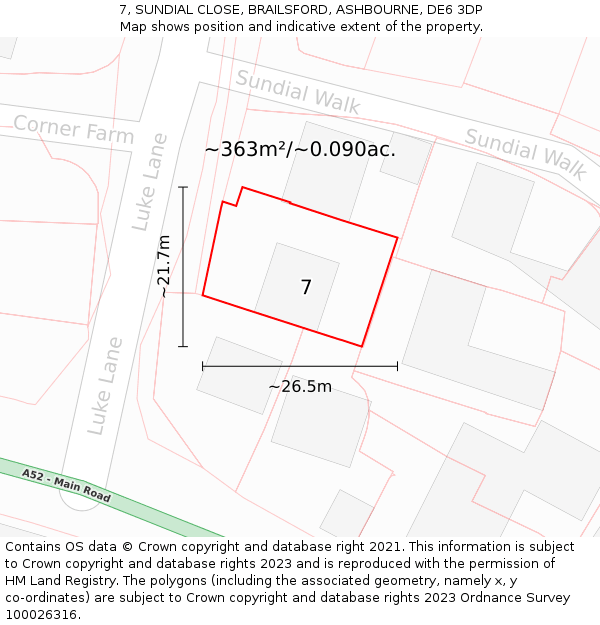 7, SUNDIAL CLOSE, BRAILSFORD, ASHBOURNE, DE6 3DP: Plot and title map