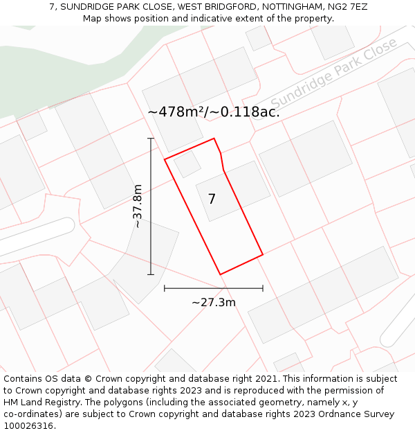 7, SUNDRIDGE PARK CLOSE, WEST BRIDGFORD, NOTTINGHAM, NG2 7EZ: Plot and title map