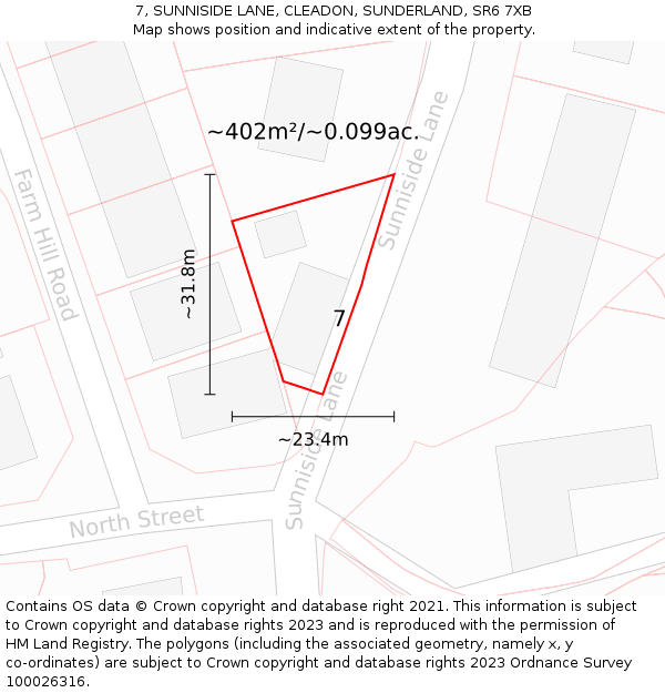 7, SUNNISIDE LANE, CLEADON, SUNDERLAND, SR6 7XB: Plot and title map
