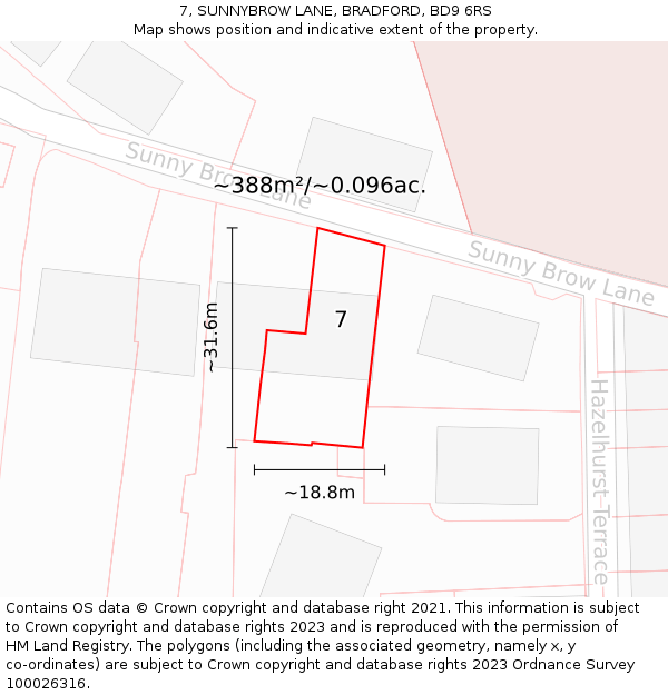 7, SUNNYBROW LANE, BRADFORD, BD9 6RS: Plot and title map