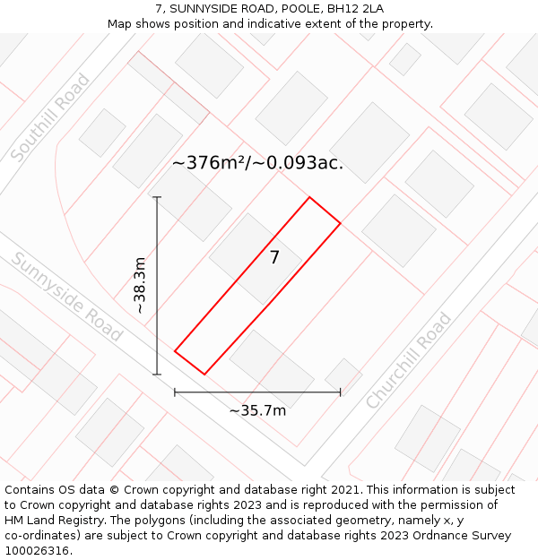7, SUNNYSIDE ROAD, POOLE, BH12 2LA: Plot and title map