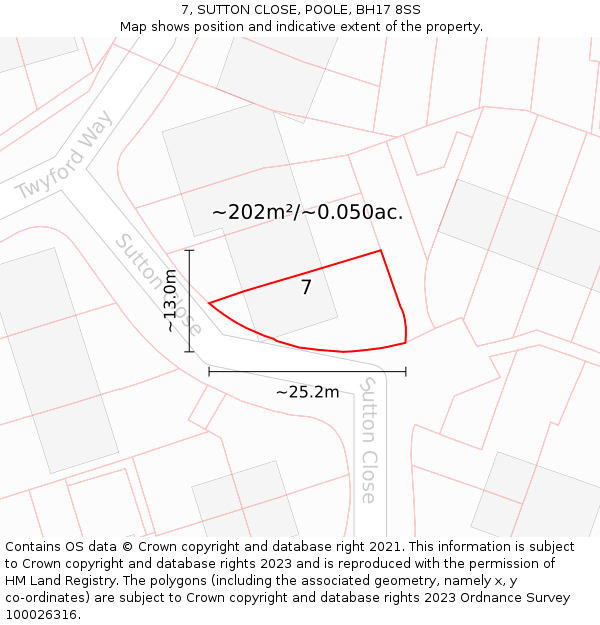 7, SUTTON CLOSE, POOLE, BH17 8SS: Plot and title map
