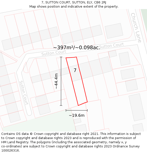 7, SUTTON COURT, SUTTON, ELY, CB6 2RJ: Plot and title map