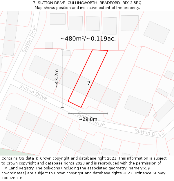 7, SUTTON DRIVE, CULLINGWORTH, BRADFORD, BD13 5BQ: Plot and title map