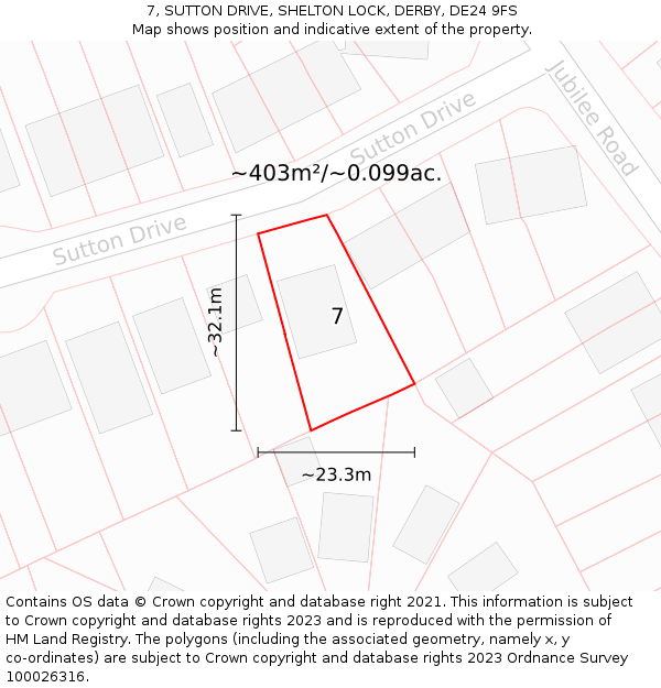 7, SUTTON DRIVE, SHELTON LOCK, DERBY, DE24 9FS: Plot and title map
