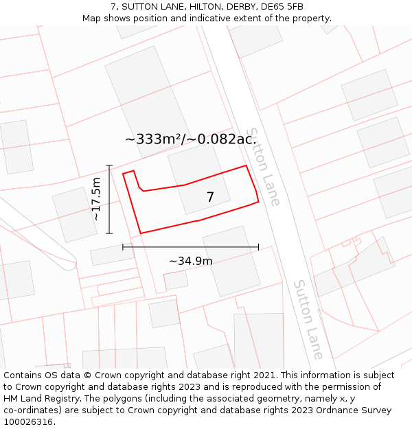 7, SUTTON LANE, HILTON, DERBY, DE65 5FB: Plot and title map