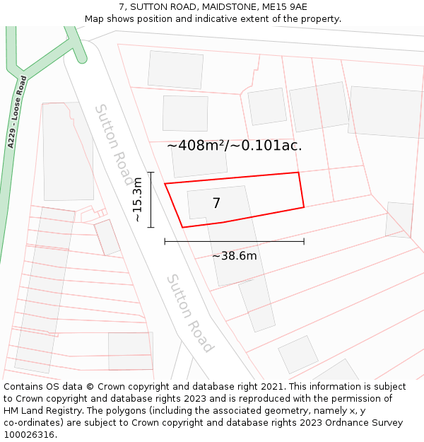 7, SUTTON ROAD, MAIDSTONE, ME15 9AE: Plot and title map