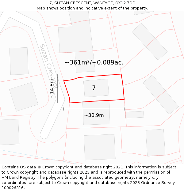 7, SUZAN CRESCENT, WANTAGE, OX12 7DD: Plot and title map
