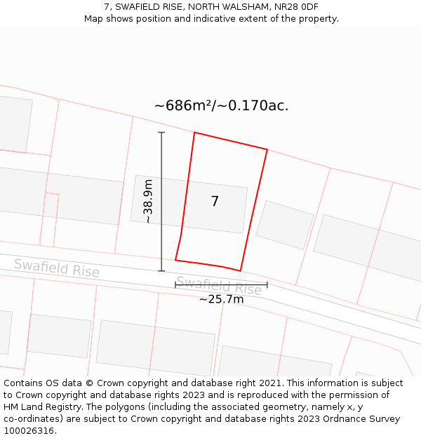 7, SWAFIELD RISE, NORTH WALSHAM, NR28 0DF: Plot and title map