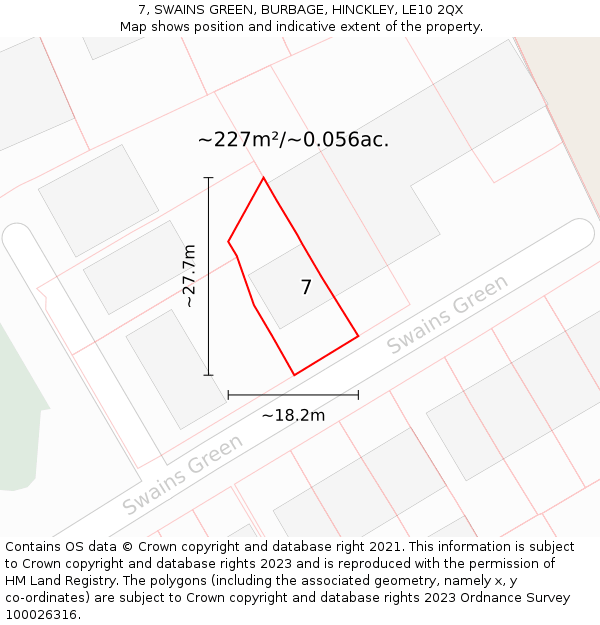 7, SWAINS GREEN, BURBAGE, HINCKLEY, LE10 2QX: Plot and title map
