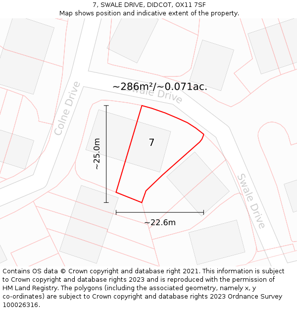 7, SWALE DRIVE, DIDCOT, OX11 7SF: Plot and title map