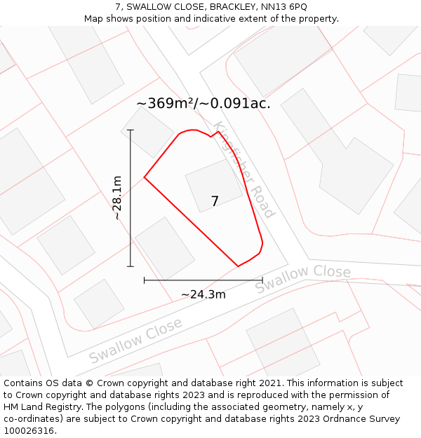 7, SWALLOW CLOSE, BRACKLEY, NN13 6PQ: Plot and title map