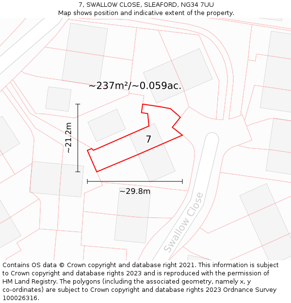 7, SWALLOW CLOSE, SLEAFORD, NG34 7UU: Plot and title map