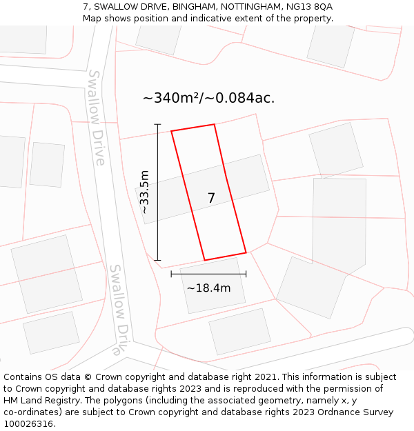 7, SWALLOW DRIVE, BINGHAM, NOTTINGHAM, NG13 8QA: Plot and title map