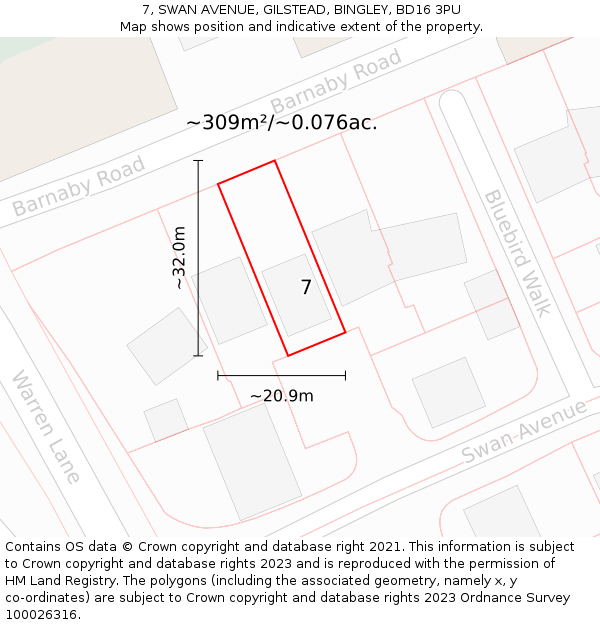 7, SWAN AVENUE, GILSTEAD, BINGLEY, BD16 3PU: Plot and title map