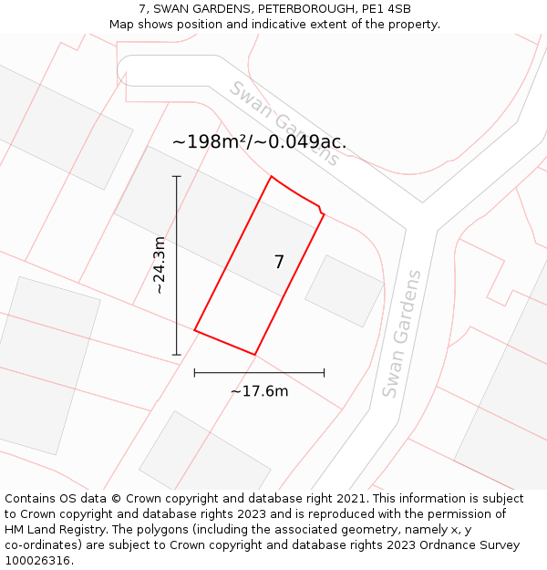 7, SWAN GARDENS, PETERBOROUGH, PE1 4SB: Plot and title map