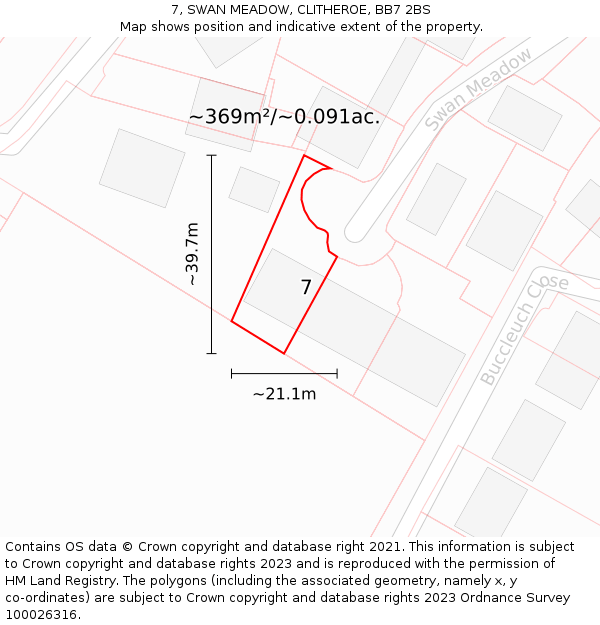 7, SWAN MEADOW, CLITHEROE, BB7 2BS: Plot and title map