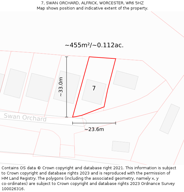 7, SWAN ORCHARD, ALFRICK, WORCESTER, WR6 5HZ: Plot and title map