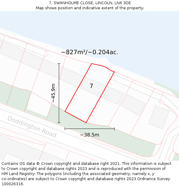 7, SWANHOLME CLOSE, LINCOLN, LN6 3DE: Plot and title map