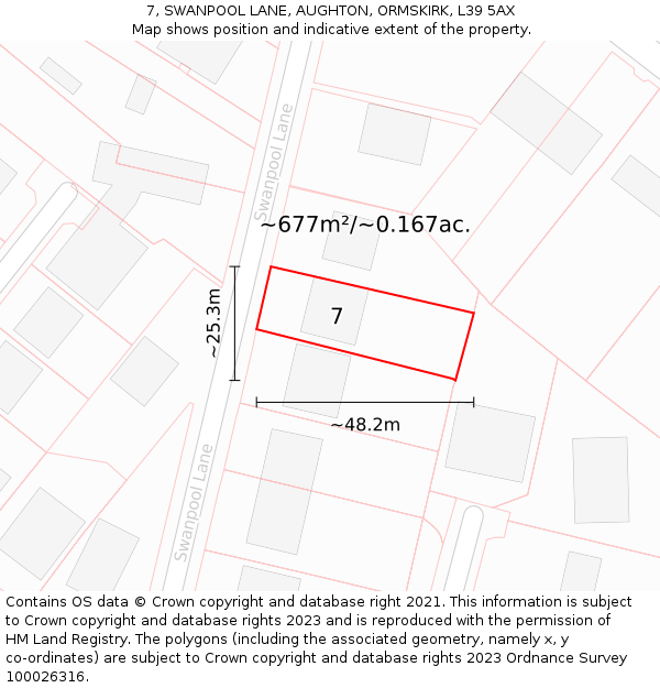 7, SWANPOOL LANE, AUGHTON, ORMSKIRK, L39 5AX: Plot and title map