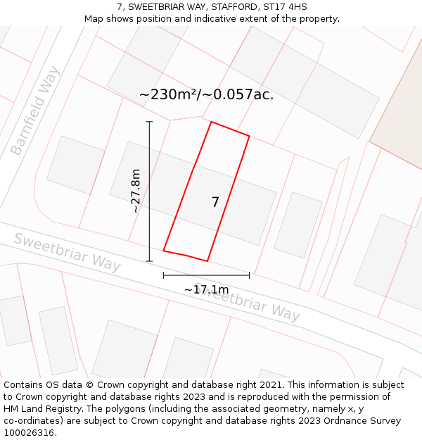7, SWEETBRIAR WAY, STAFFORD, ST17 4HS: Plot and title map