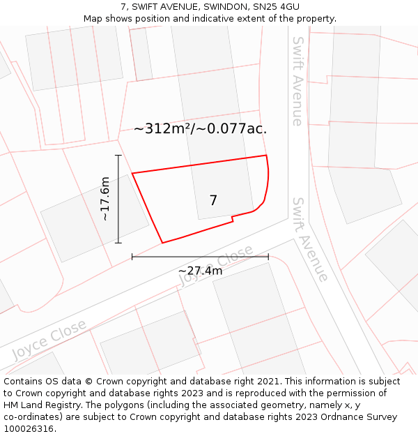 7, SWIFT AVENUE, SWINDON, SN25 4GU: Plot and title map