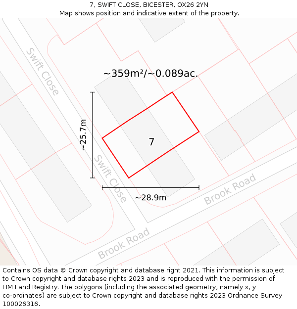 7, SWIFT CLOSE, BICESTER, OX26 2YN: Plot and title map
