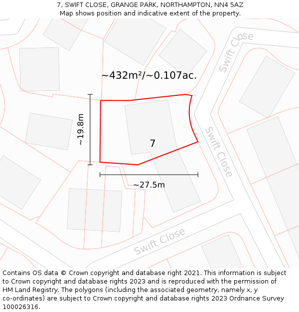 7, SWIFT CLOSE, GRANGE PARK, NORTHAMPTON, NN4 5AZ: Plot and title map