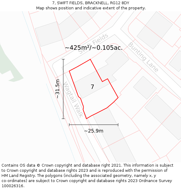 7, SWIFT FIELDS, BRACKNELL, RG12 8DY: Plot and title map