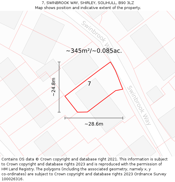 7, SWINBROOK WAY, SHIRLEY, SOLIHULL, B90 3LZ: Plot and title map