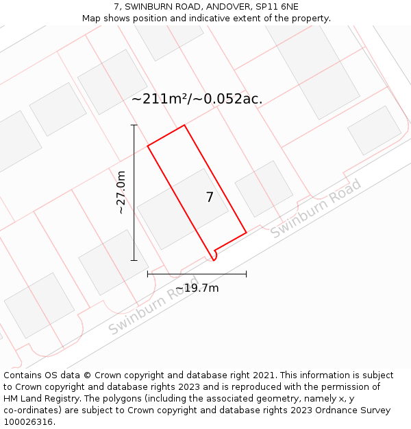 7, SWINBURN ROAD, ANDOVER, SP11 6NE: Plot and title map