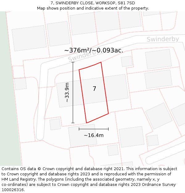 7, SWINDERBY CLOSE, WORKSOP, S81 7SD: Plot and title map